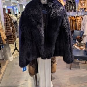 Luxurious Navy Black Fox Fur Jacket